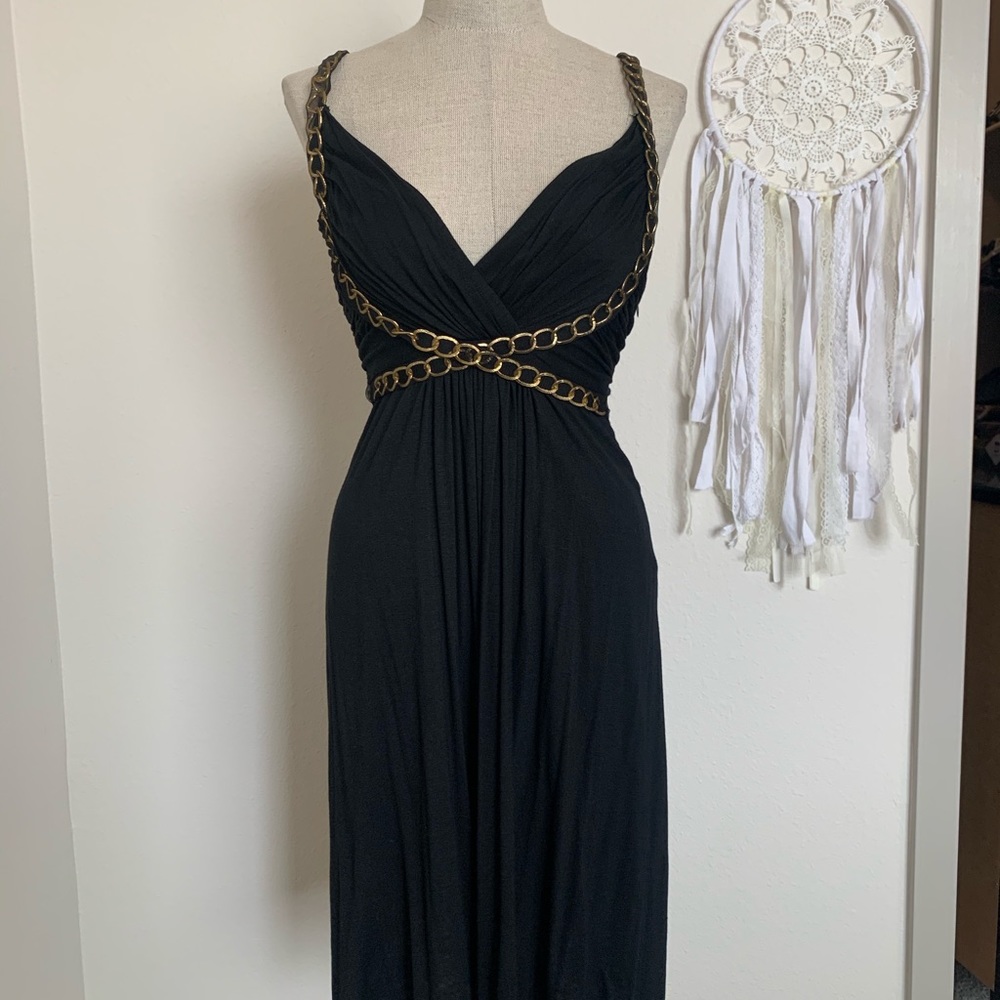 Black Dress with Gold Chain Detail
